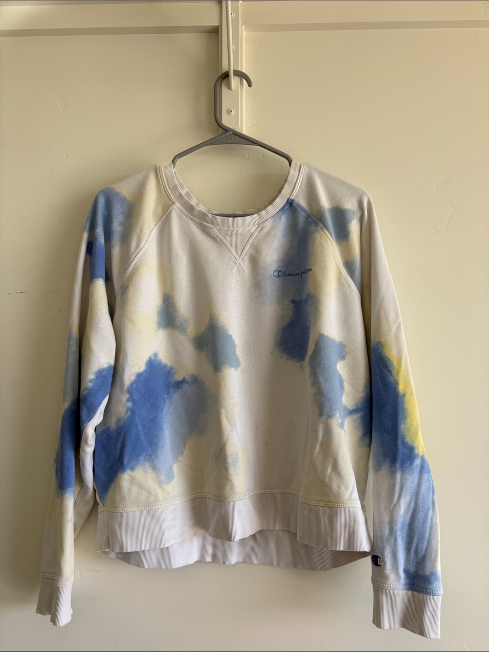 Champion Tie-Dye Crewneck Sweatshirt in Blue, Yellow & White